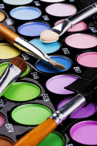 A make-up multi colored palette close up.